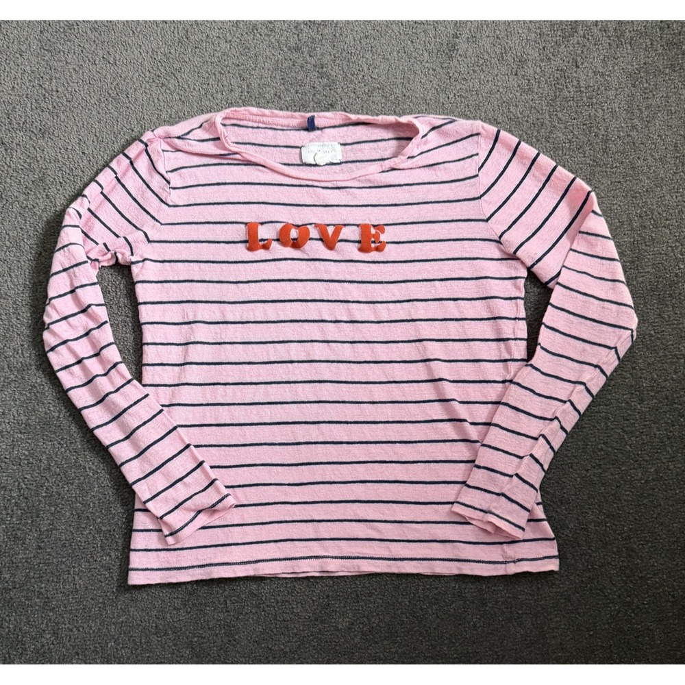 Lou & Grey Pink Striped 100% Linen Love Graphic Long Sleeve Top Small